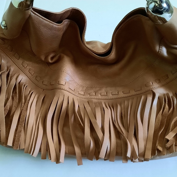 B. MAKOWSKY Leather Brown Fringe Hobo Handbag Purse - Picture 6 of 11
